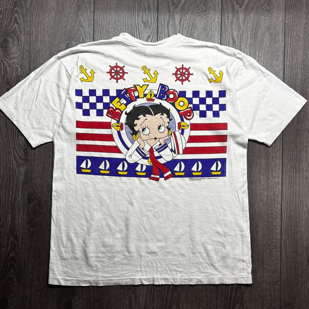 Vintage 1993 Betty Boop Sailor Large Shirt Turtle Bay White Pocket Tee Rare USA